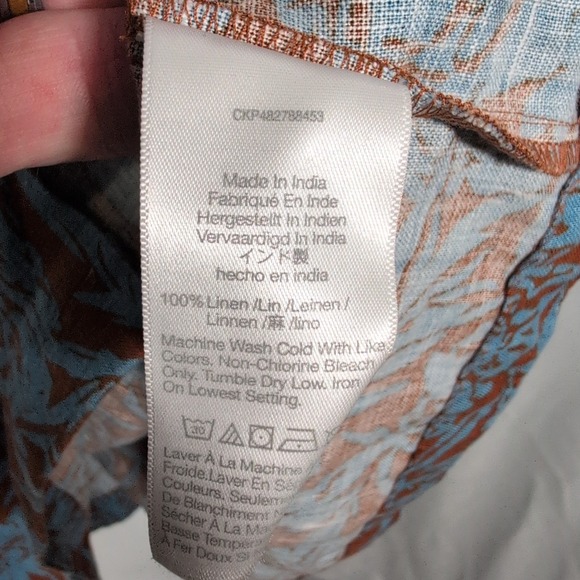 Madewell Sweetheart Mini Dress Blue Rust Floral Linen Womens SZ 16 - Picture 4 of 9